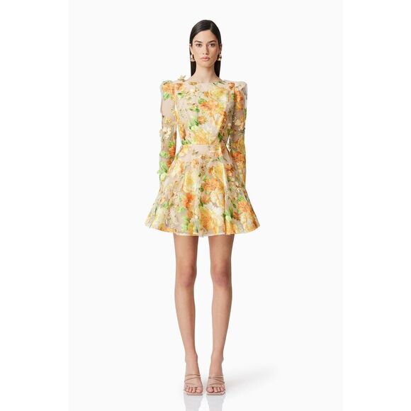 Elliatt Aella A-Line Mini Dress Yellow Wedding Guest cocktail Party size S NWT - Picture 2 of 7